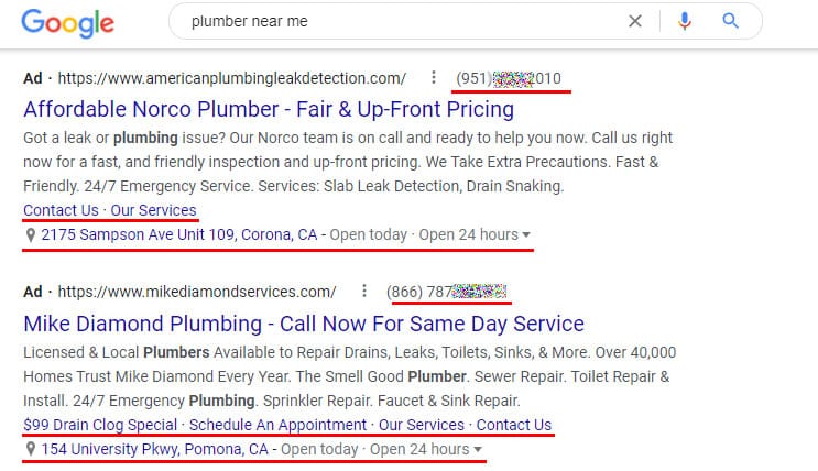 search results for "plumbers near me"